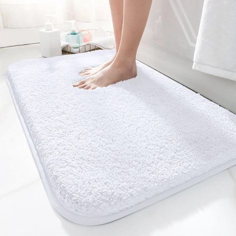 Tappetino da bagno 50 x 80 cm, antiscivolo, morbido, assorbente, in microfibra, per il bagno, lavabile in lavatrice, per vasca, doccia e bagno, bianco