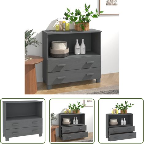 The Living Store Buffet HAMAR Gris foncé 85x35x80 cm Bois massif de pin - Buffet - Meuble De Rangement - Commode - Mobilier - Décoration Intérieure (1/5)