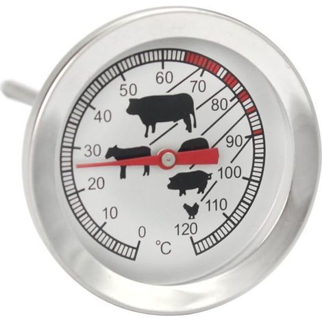 Thermomètre à rôtir en acier inoxydable - thermomètre à viande analogique jusqu'à 120 ° C - thermomètre pour barbecue - aiguille à viande