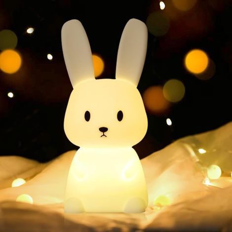 Rabbit night light for children's room, touch lamp with 7 changing colors, USB rechargeable animal night light for baby, toddler, girl, kawaii birthday gift, decoration (1/5)