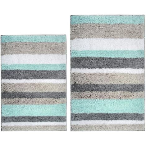 Ensemble de Tapis de Bain de 2 pièces en Microfibre Tapis de Douche Super Absorbant Antidérapant Lavable en Machine pour Salle de Bain(45X65+50X80cm,Vert/Gris) (1/5)