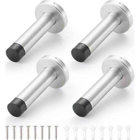Topes de puerta, juego de 4, acero inoxidable 304, con puntas de goma – montaje en pared, insonorizados, color plata (ancho: 50 mm) (1/5)