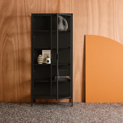 Buffet. vaisselier acier et verre trempé 2 portes 180cm noir - Arkansas
