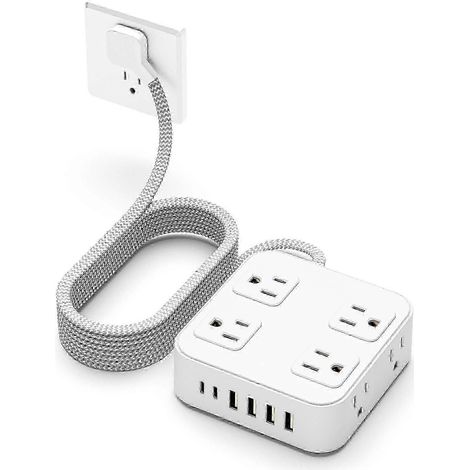 Câble d'extension plat ultra-mince, 1,5 mètre, multiprise ultra-mince avec port USB (1 port USB-C) (1/5)