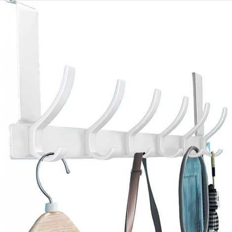 Porte-manteau de porte robuste avec 6 crochets, facile à utiliser, pour armoire, salle de bain, cuisine (blanc, 6 crochets) (1/5)
