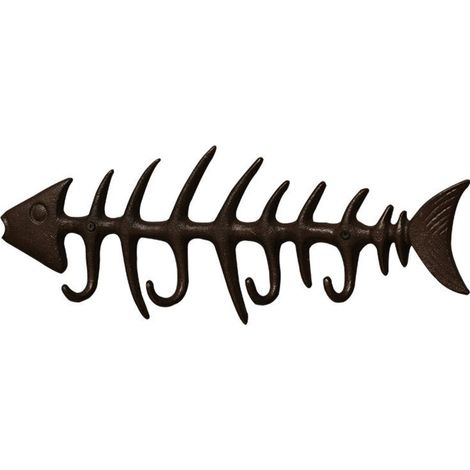 Decorative Fish Bone Wall Mounted Towel Rack Elegant Cast Iron Coat Rack with 4 "Fish" Hooks Brown (1/5)