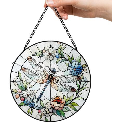30 cmAttrape-soleil en verre coloré fleurs décoratives, panneau fenêtre suspendu, cadeau femme homme (1/5)