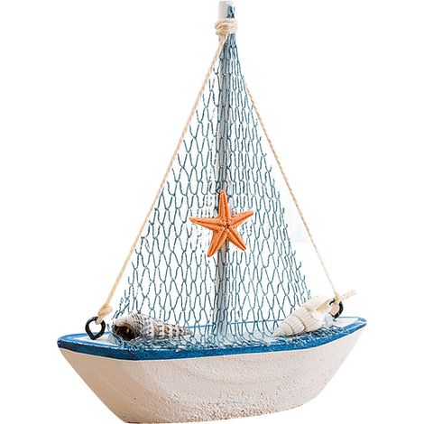 Ornement Bois Nautique - Modèle Bateau Rétro 11 x 3 x 14 cm - Décoration Centre Table Cuisine Salle De Bain Bureau - Lot de 1 (1/4)
