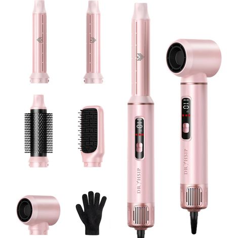 Brosse Soufflante 5 en 1 Avec écran Numérique, Sèche Cheveux Brosse, Brosse Coiffante Ionique, Boucleur Automatique et Iisseur, Pour Volume, Boucles et lissage (Pearl Pink) (1/5)