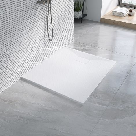 AQUABATOS Duschwanne aus SMC-Glasfaser mit Steinoptik, Weiße rutschfeste Duschtasse 100 x 90 x 2,6 cm Schneidbaren Design