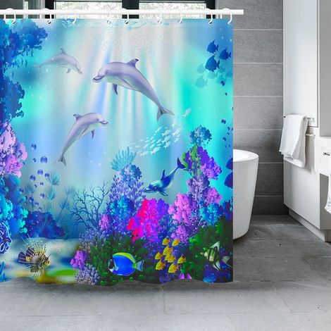 Rideau de douche à motif paysage de jardin, rideau de salle de bain avec motif marin, tissu imperméable et anti-moisissure, 180 x 180 cm