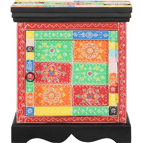 Set di 2 Comodini  Armadio da Notte  Mobiletto da notte Multicolore 40x35x45cm in Legno Massello Mango (1/5)