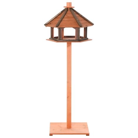 Outdoor Wooden Bird Feeding Station Playstand with Roof 130cm Height in Brown - Perfect for Backyard Birdwatching (1/5)