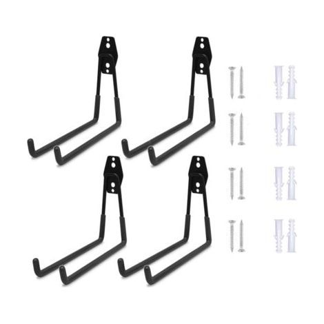 Set of 4 Double Garage Storage Hooks, Heavy Duty Steel Wall Hooks for Power Tools, Ladders, Shovels and Brooms. Independent expansion screws included. (1/5)