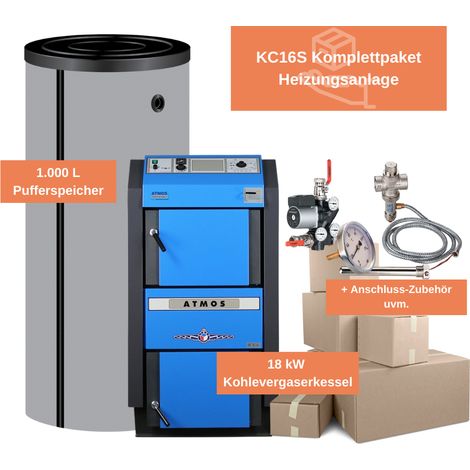 Komplett-Set Wasserführender Kohlevergaser Atmos KC 16 S Heizung