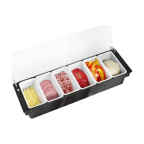 Plateaux à 6 compartiments, station de garniture amovible, distributeur d'ingrédients de pizza en plastique, réutilisable pour la maison ou le restaurant, plateau de garniture réfrigéré (1/4)