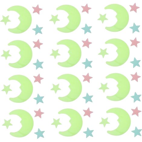 52pièces Lot De Autocollants Phosphorescents Pour Chambre Garçon Fille Étoiles Et Lune Auto-adhésifs Sans Danger (1/5)