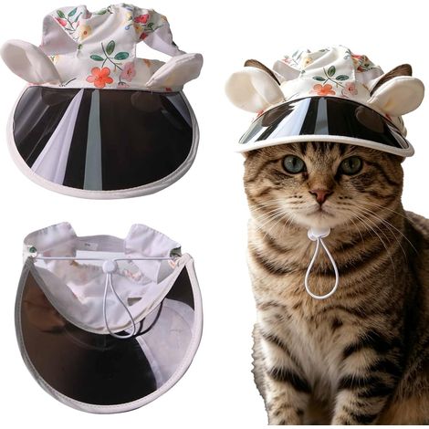 Casquette Chien de Protection Solaire, Chapeau pour Chat Réglable avec Trous d'oreilles, Chapeau de Sport Chat de Compagnie Extérieur, Visière de Casquette Anti-UV Convient Chats et Chiots (1/5)