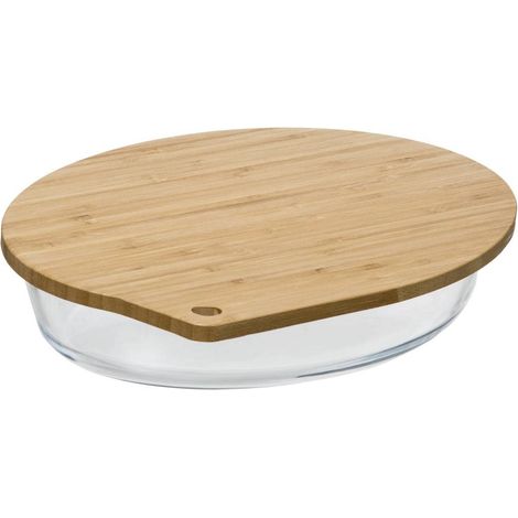 Plat à Four Ovale en Verre avec Couvercle en Bambou 30 x 21 cm (1/5)