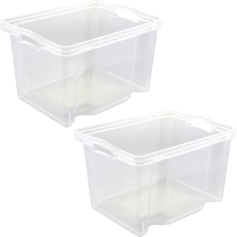 2x Caja de Almacenaje con Asas Integradas, Tamaño: M, 35 x 27 x 21 cm, 13,5 l, Transparente (1/5)