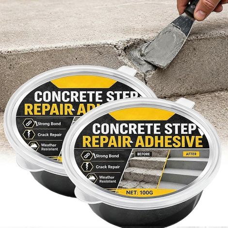 2 piècesColle de réparation de fissures pour béton haute résistance 100 g, pâte de réparation ciment à prise rapide et forte adhérence, mastic résistant aux intempéries pour marches, patios et espaces (1/5)