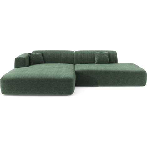 Canapé angle gauche ouvert 5 places en velours à motifs vert emeraude MYRA (1/5)