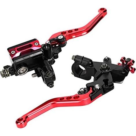Universal 7/8in Motorcycle Brake Clutch Levers, Hydraulically Adjustable Brake Top Pump Clutch Lever Handle Set (Red) (1/5)