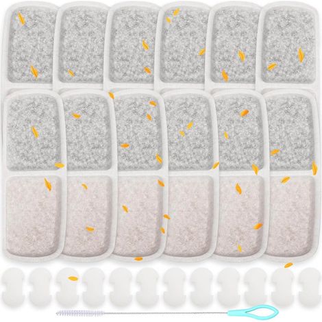 Lot de 12 Filtres de Rechange pour Fontaine pour FN-W07 à Eau sans Fil Cartouches Filtrantes à Charbon Actif avec éponges pour Pompe et 1 Brosse de Nettoyage (1/5)