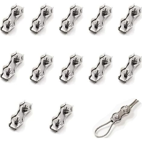 Serre-câbles doubles Ulisem, lot de 12 pièces (m²), connecteur de serre-câble en acier inoxydable, fixation de câble de frein, pour câbles en acier de 1 mm (1/4)