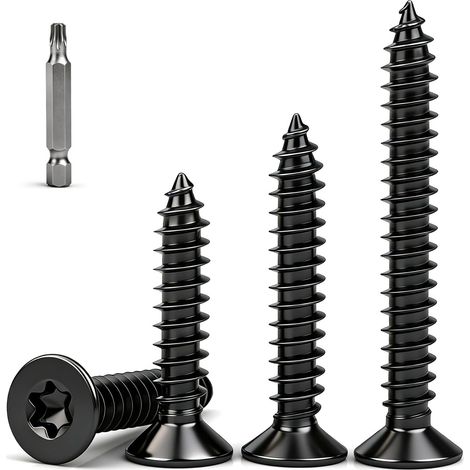 Lot de 110 Vis a Bois Noir M4 x 10 mm Vis à Bois Torx Tête Fraisée Torx T20 Acier Inoxydable A2 Filetage Complet pour Panneaux d'aggloméré, Vis Autotaraudeuses, Menuiserie (1/5)