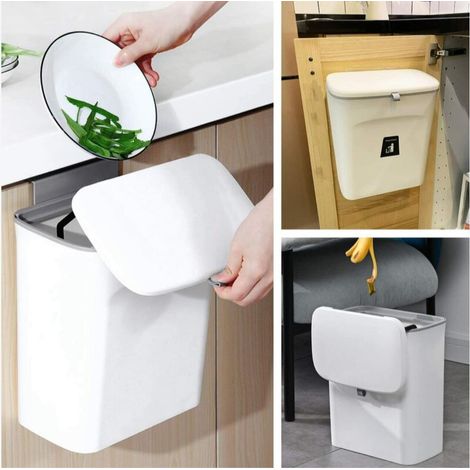 Bac à compost de cuisine d'intérieur scellé avec couvercle pour déchets alimentaires, petite poubelle de cuisine avec couvercle, poubelle suspendue pour porte d'armoire de cuisine ou sous évier, 10L b (1/5)