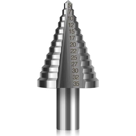 Foret Fraise Meche Etage HSS, Foret Étagé Fraise Conique à Double Fente (5mm-35mm) avec Revêtement Titane, Solide, Parfait Pour Visseuse Percage sur Acier Bois, Plastique, Laiton, Aluminium, PVC (1/5)