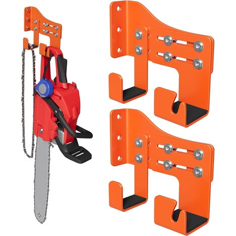 Juego de 2 soportes de pared para motosierra – Resistentes – Gancho doble ajustable – Acolchado protector antideslizante – Revestimiento resistente a la corrosión para garaje (1/5)