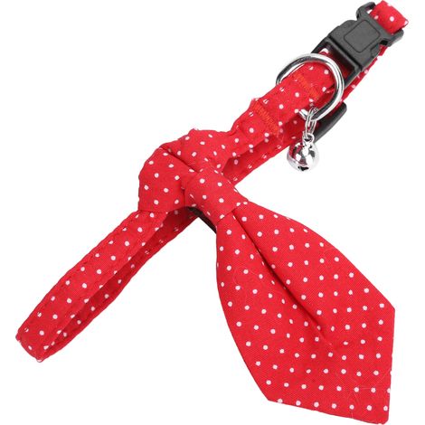 Collier pour chien à pois rouges avec nœud papillon, en coton ajustable et clochette. Accessoires pour animaux de compagnie. Collier à pois rouges taille S. (1/5)