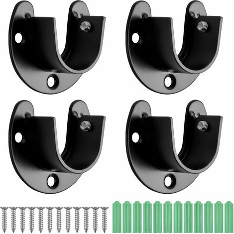royaluxe - Tringle à Rideaux en Forme de U, Support de Tringle à Penderie à Rideaux, Douilles de Poteau de Penderie en Acier Inoxydable, Support de Bride, Extrémité de Tige de Penderie avec Vis 25mm (1/5)