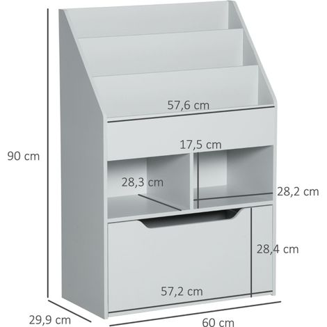 Kinderbücherregal mit Schublade, 3 Ebenen, 2 offenen Fächern, 60 x 29,9 x 90 cm, Grau (1/5)