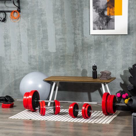 Ensemble de Barbellés et Disques 65kg au total pour Entraînement à Domicile, en Métal, Sable de Fer et Caoutchouc, Rouge (1/5)