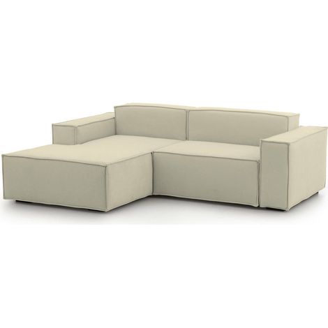 Talamo Italia - Divano fisso con penisola Alhoa, Divano componibile a 2 posti con penisola sinistra, Sofà in tessuto, 100% Made in Italy, Cm 220x170h70, Beige