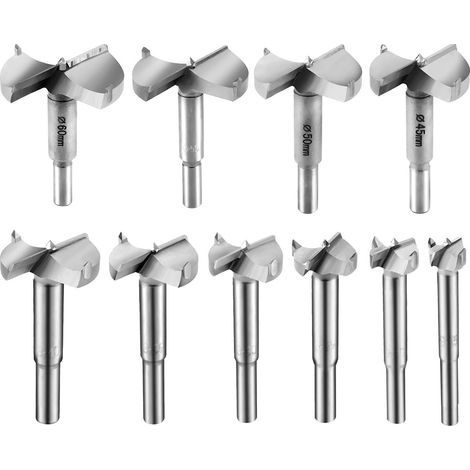 – Mèche à bois pour perceuse – Lot de 10 mèches 15-60mm – Tête en carbure pour perçage précis – Compatible avec perceuses à colonne et électriques (1/5)