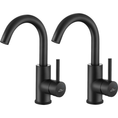 2 PCS Auralum Badarmatur Wasserhahn Bad Modern Waschbecken Mischbatterie Einhebelmischer Waschtischarmatur Armatur für Badezimmer (1/5)