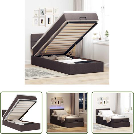 vidaXL Matratze - Ottoman-Bett mit Matratze & LEDs Dunkelbraun 100x200 cm Stoff (1/5)