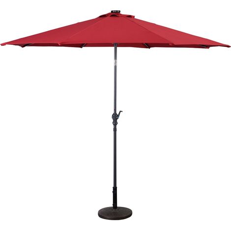 Parasol déporté rond rouge Ø 3 m à éclairage LED solaire, manivelle d’ouverture, structure tube acier épais pour jardin et terrasse (1/5)