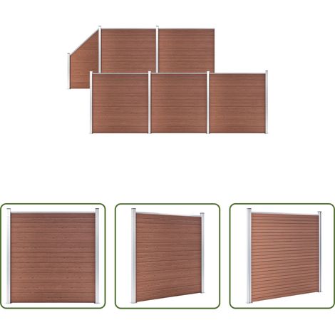Clôture résidentielle -  Ensemble de clôture WPC 5 Carré + 1 Incliné 965 x 186 cm Marron (1/5)