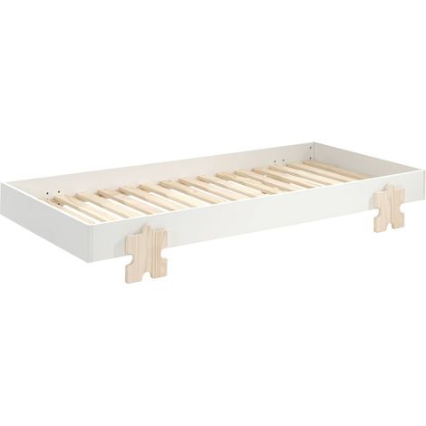 Lit 90x200 pin massif blanc et bois clair Valentino (1/3)