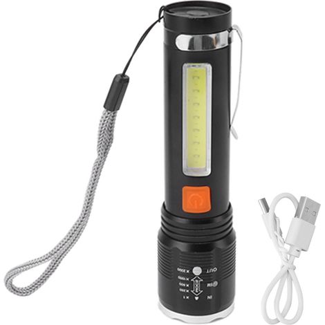 royaluxe - Lampe torche LED P50 rechargeable par USB, lampe torche LED COB ultra-lumineuse pour les voyages, le camping et la marche