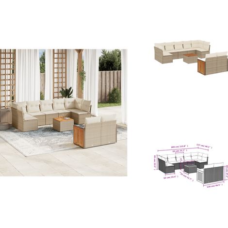 10-tlg. Garten-Sofagarnitur mit Kissen Beige Poly Rattan - Gartenmöbel Set - PE-Rattan Möbel - Outdoor Lounge - Esstisch - Sofasatz (1/3)