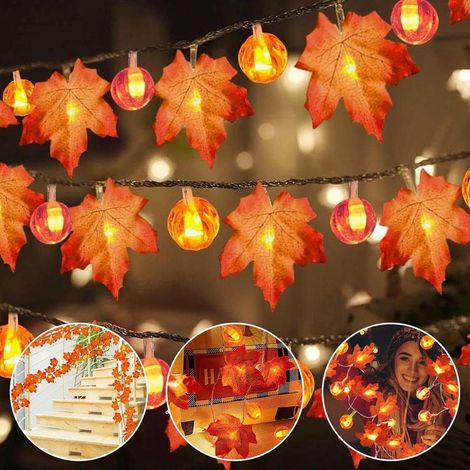 Guirlande Lumineuse en Forme de Feuilles D'érable,6M40LED Forme de Feuilles D'érable D'automne,LED Guirlande lumineuse à feuilles d'automne,Lumières D'érable,pour fête d'automne,Halloween(Citrouille) (1/4)