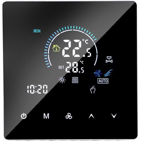 Thermostat programmable pour climatiseur central IP20, affichage couleur, réglage de la température de 5 à 60 °C, idéal pour bureaux, centres commerciaux et hôtels. (1/5)