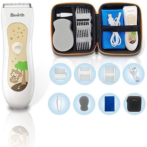 Tondeuse à cheveux silencieuse pour enfants - SPECOOL sans fil - Rechargeable par USB - Étanche - 3 peignes (avec sac de rangement) (1/4)