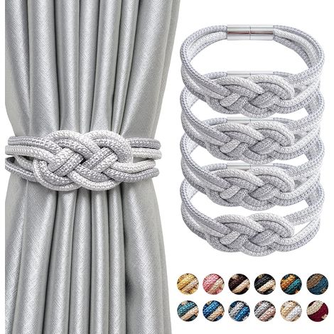 Lot de 4 embrasses de Rideaux magnétiques de Style Nordique embrasses décoratives en Corde tissée pour Rideaux de fenêtre de Maison et de Bureau (Gris et Blanc) (1/5)